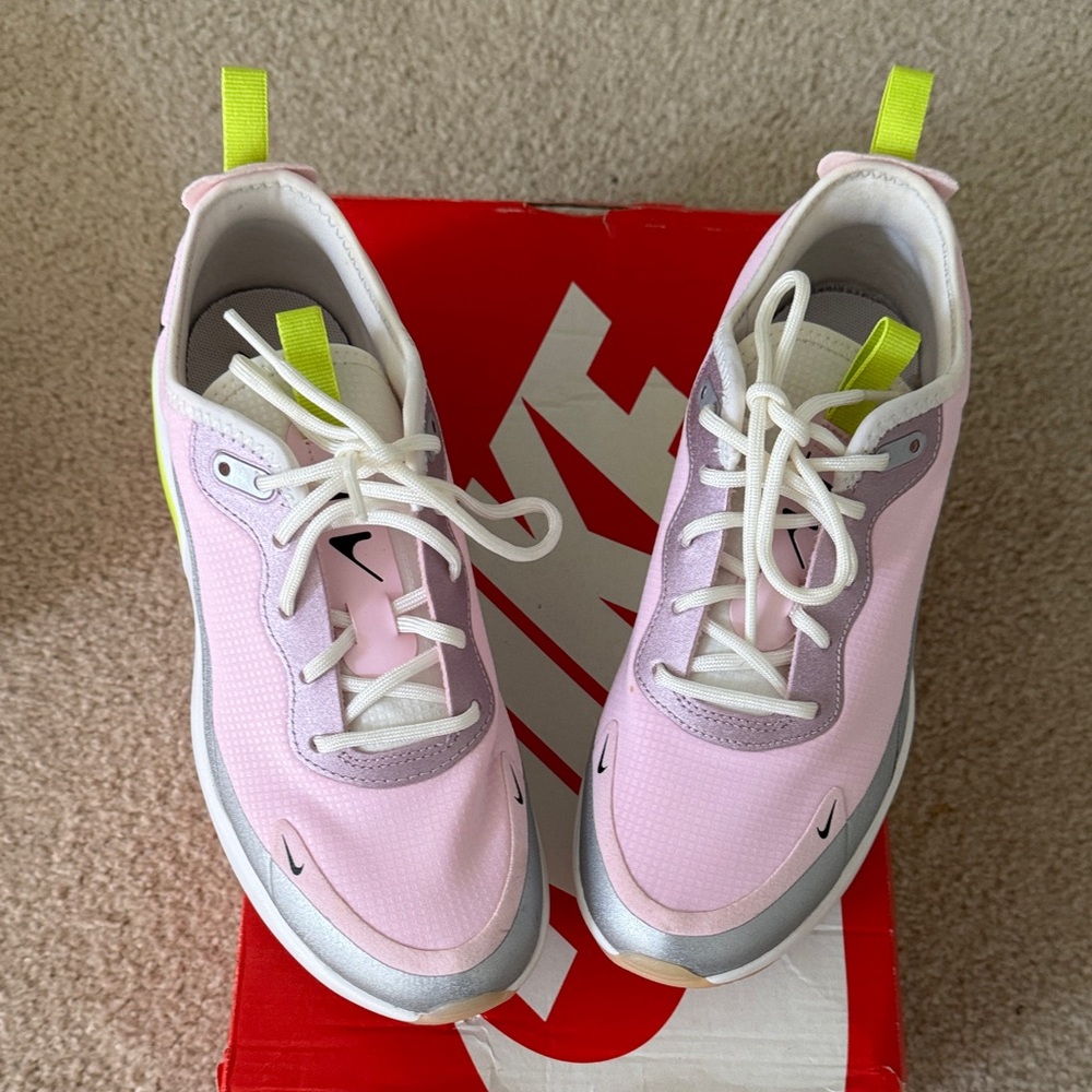 Nike Women's Pink and Silver Sneakers with Neon Accents